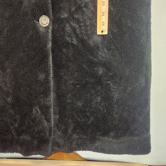 NILS Vintage Hooded Fleece Coat Women’s SZ M Black Long Button Front Lined EUC - Picture 15 of 16